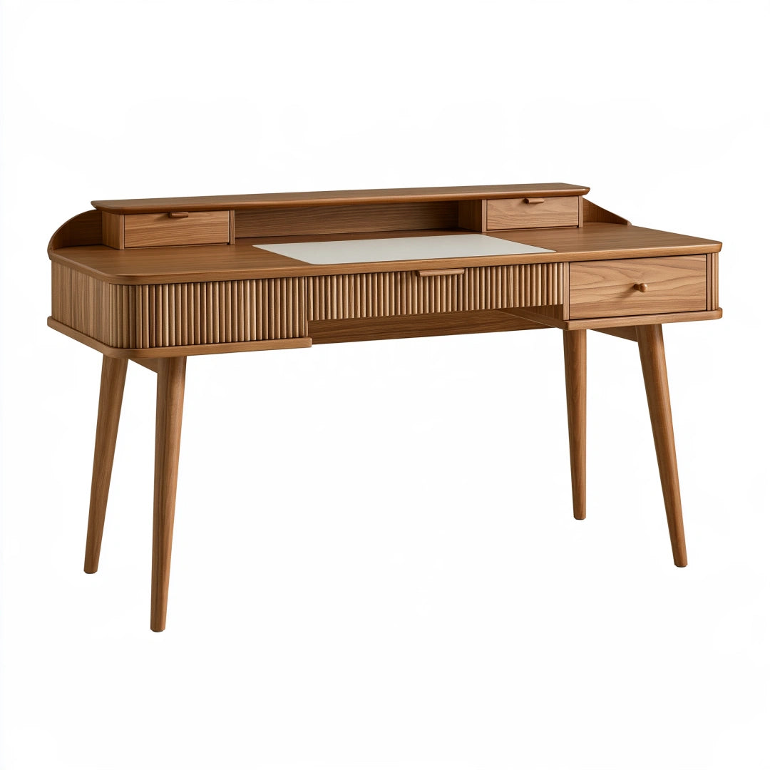 Scrivania 140 x 60 x 88 cm in legno marrone con cassetti stile moderno
