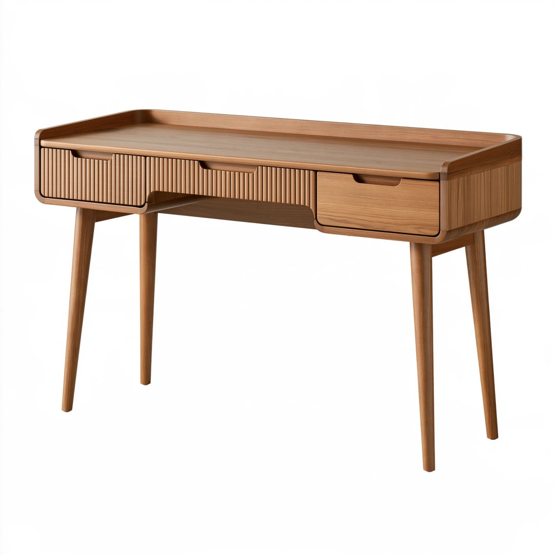Scrivania 120 x 50 x 85 cm in legno marrone con 3 cassetti stile retrò