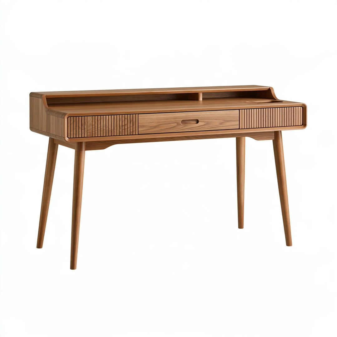 Scrivania 120 x 55 x 85 cm in legno marrone con cassetto e vano superiore stile retrò