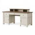 Scrivania con alzata 140 x 60 x 95 cm in legno bianco e marrone con cassetti e ante