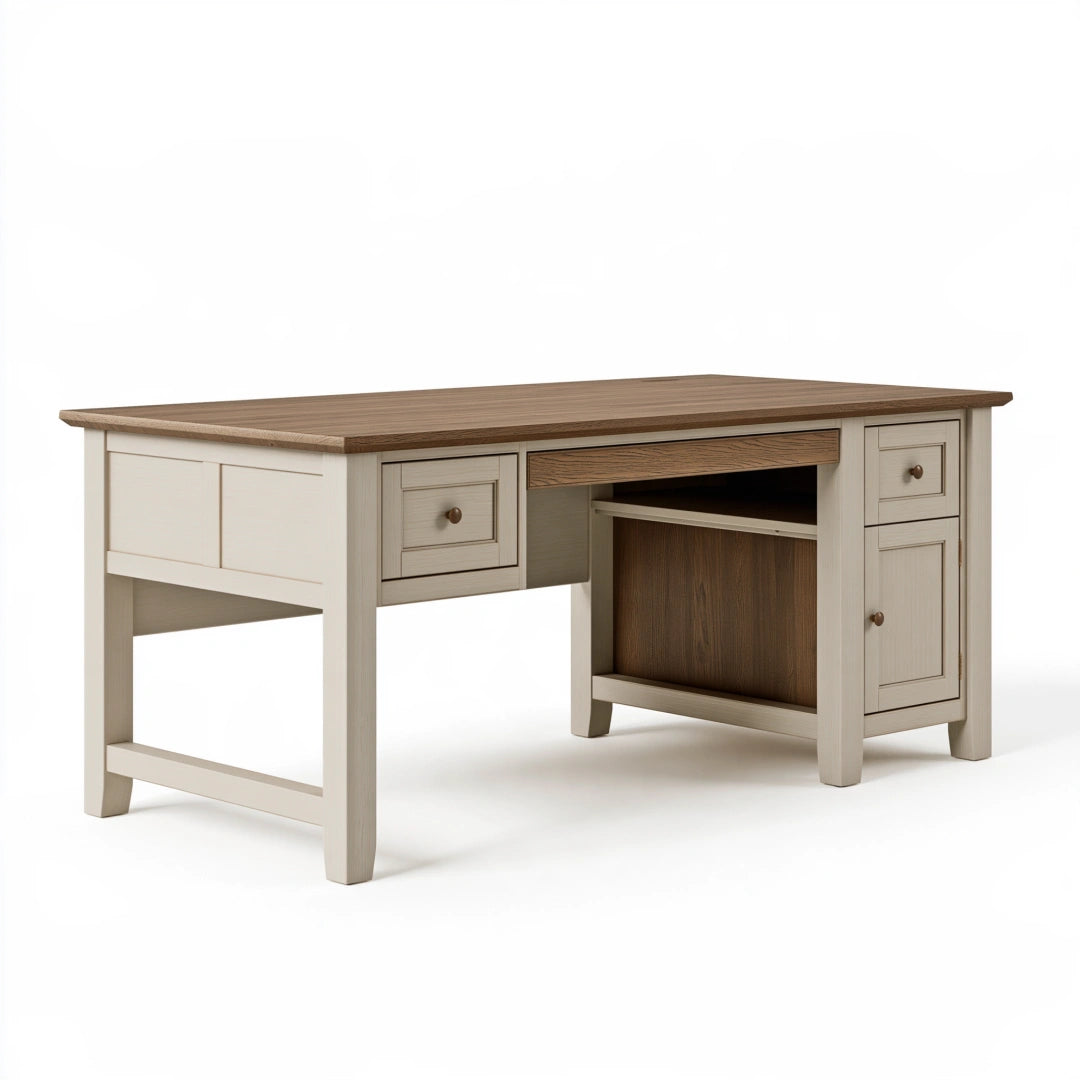 Scrivania 150 x 60 x 75 cm in legno beige e marrone con cassetti e vano contenitore