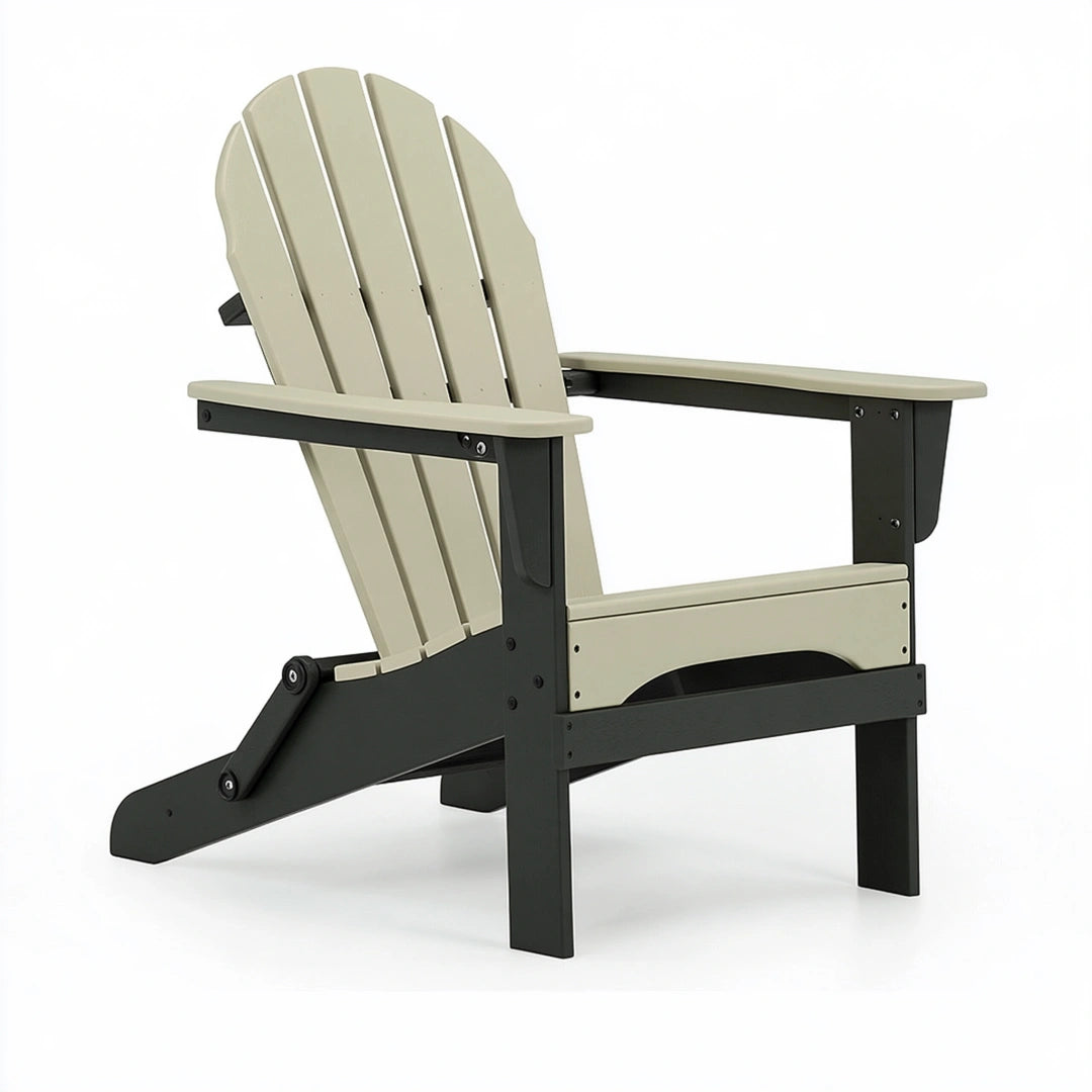 Sedia Adirondack pieghevole 80 x 75 x 98 cm in polietilene beige/nero per esterno stile classico