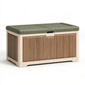 Baule contenitore da esterno 120 x 55 x 65 cm in resina beige marrone con coperchio verde salvia