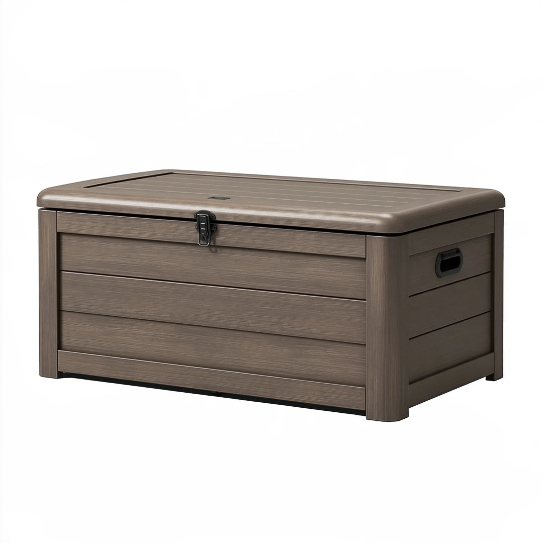 Baule contenitore da esterno 120 x 60 x 63 cm in resina marrone tortora - coperchio con chiusura