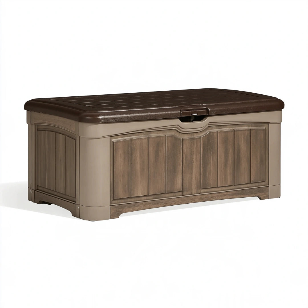 Cassapanca da esterno 120 x 56 x 64 cm in plastica marrone tortora con coperchio