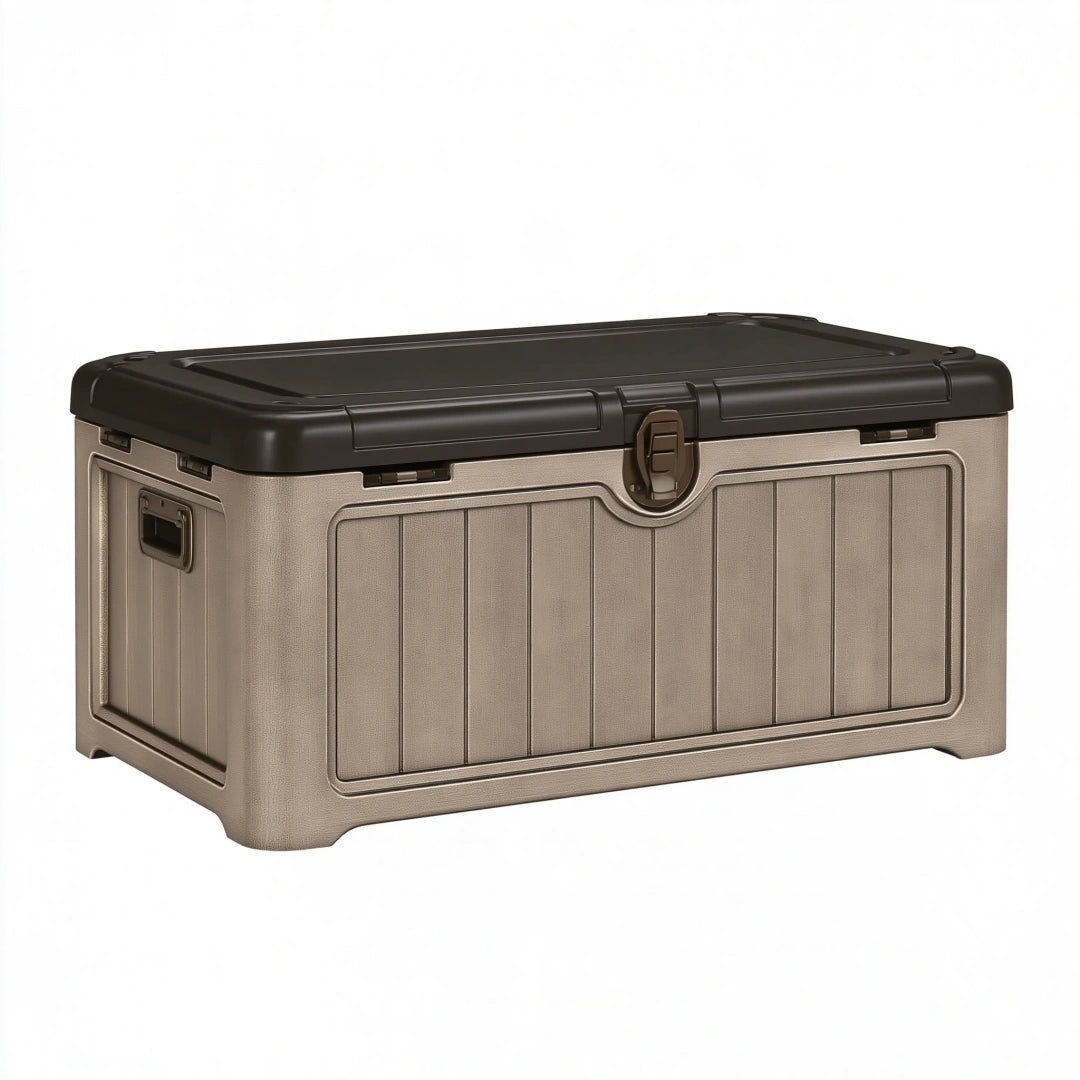 Contenitore portaoggetti 80 x 45 x 40 cm in plastica tortora e nero con coperchio