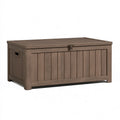 Cassapanca da esterno 120 x 65 x 60 cm in resina marrone effetto legno con coperchio