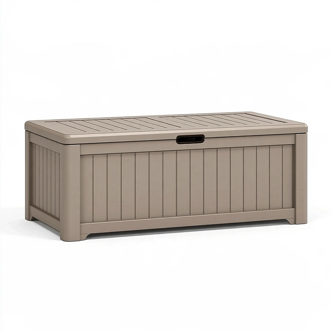 Cassapanca da esterno 120 x 55 x 60 cm in plastica tortora con coperchio