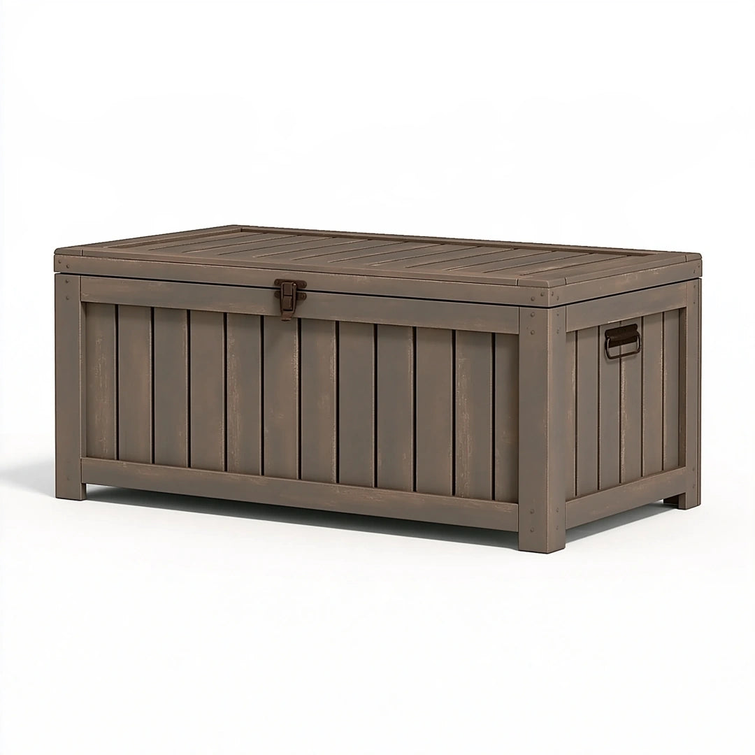 Cassapanca da esterno 120 x 60 x 65 cm in legno marrone con coperchio e chiusura