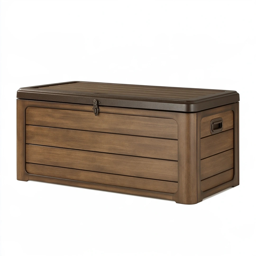 Cassapanca da esterno 120 x 55 x 60 cm in resina marrone - contenitore con coperchio