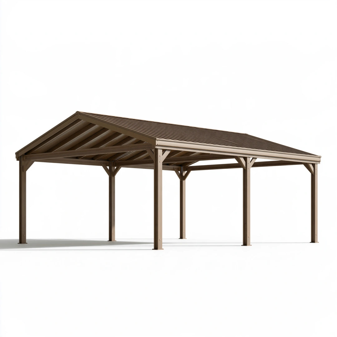 Tettoia per auto 600 x 300 x 270 cm in metallo marrone - copertura da esterno a doppia falda