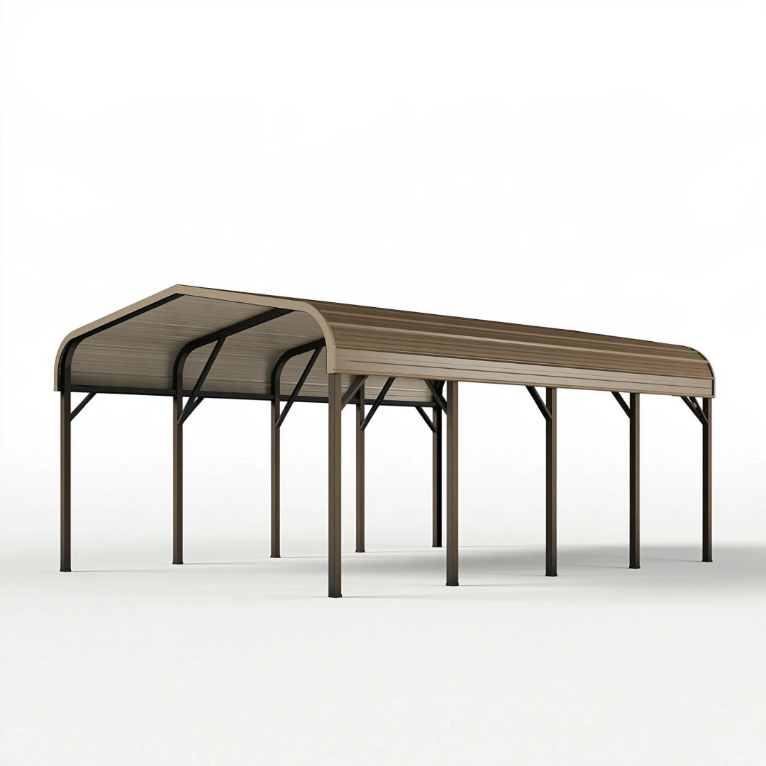 Pensilina autoportante 600 x 300 x 270 cm in metallo marrone per esterni