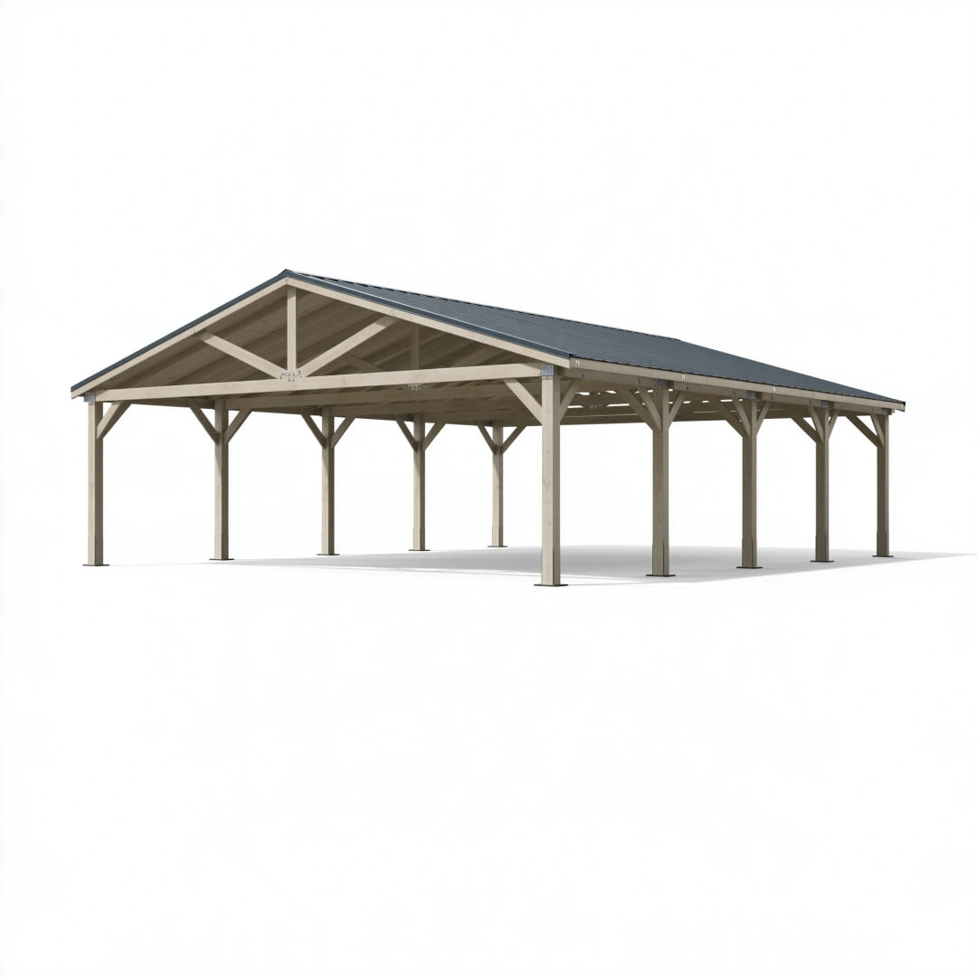 Tettoia da giardino 600 x 400 x 300 cm in legno naturale e metallo grigio antracite - copertura autoportante per esterni